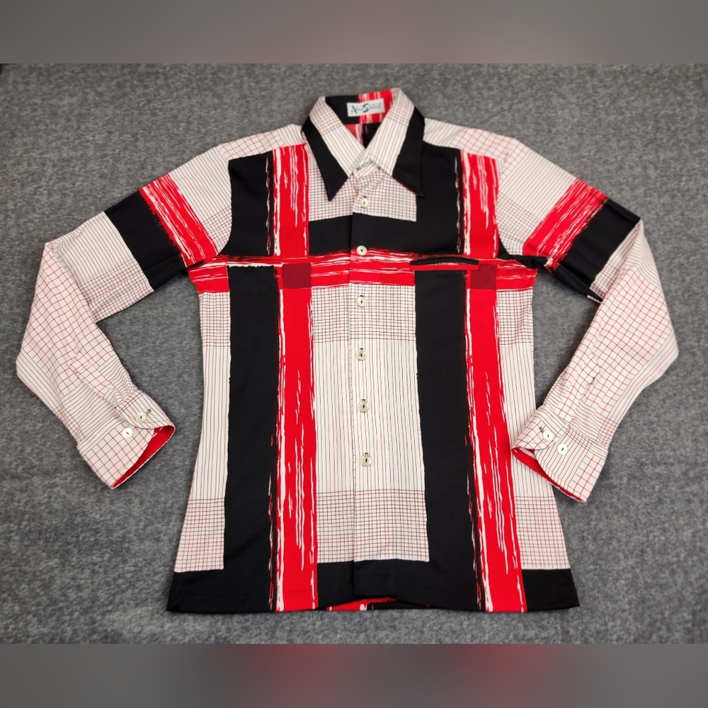 Alan Stuart Shirt Mens Medium Red Long Sleeve Button Up Checkered Form Fitting